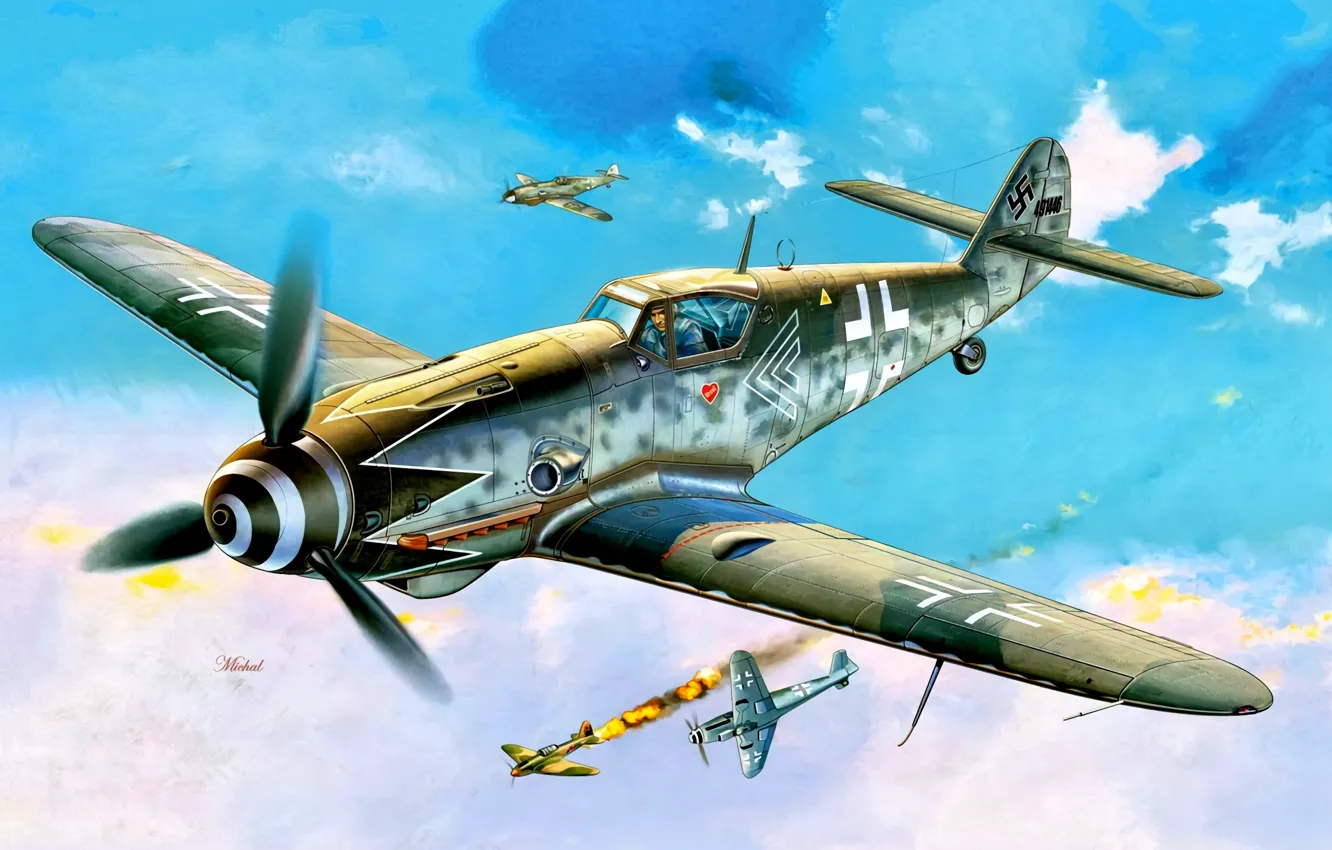 Фото обои Messerschmitt, Bf-109, WWII, Bf.109G-10, JG52, Erich ''Bubi'' Hartmann
