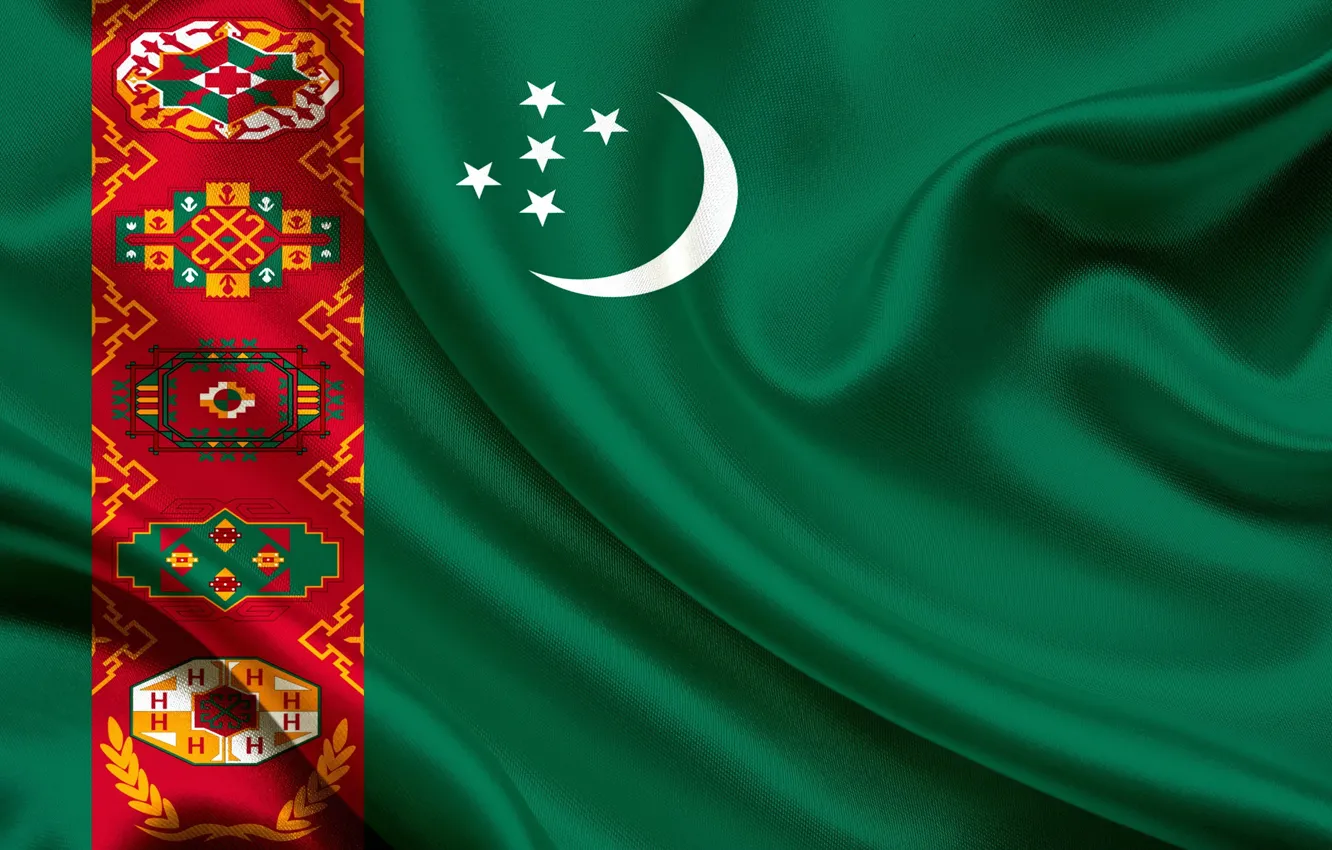 Фото обои флаг, зелёный, орнамент, Туркменистан, Turkmen, Turkmenistan, Baydak, welayat
