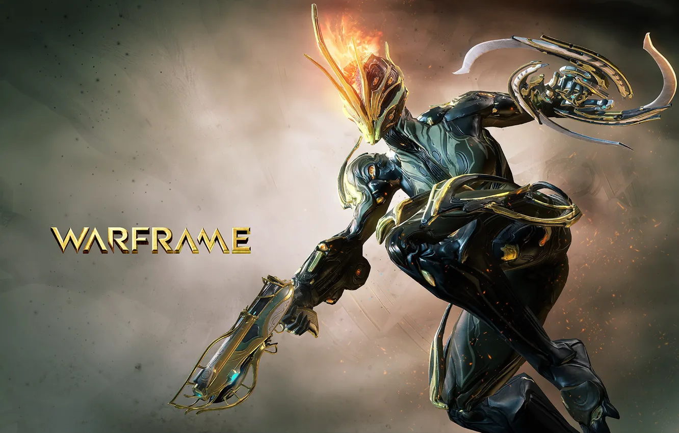 Фото обои пистолет, оружие, огонь, игра, лезвия, солдат, броня, Warframe