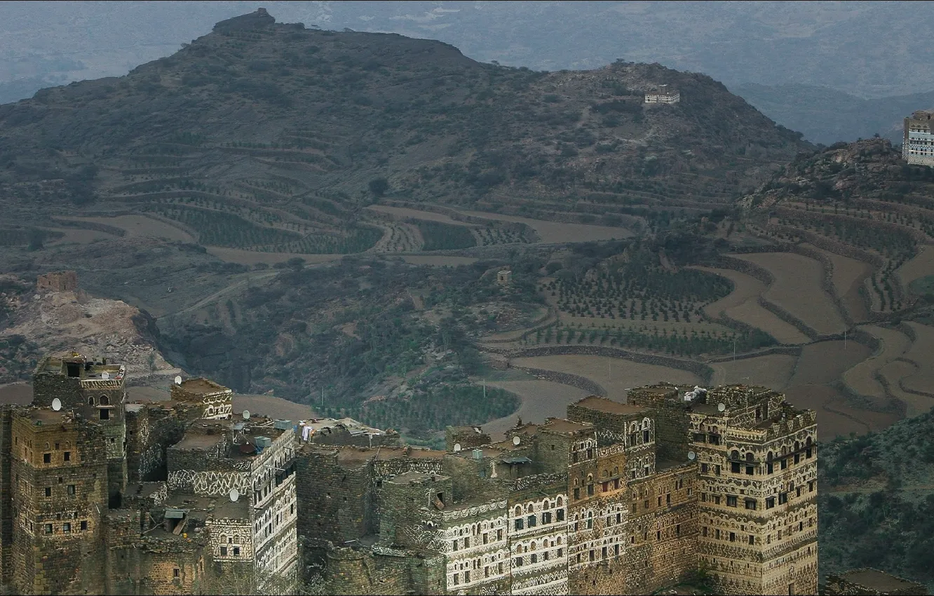 Фото обои горы, крепость, mountains, fortress, Йемен, Yemen