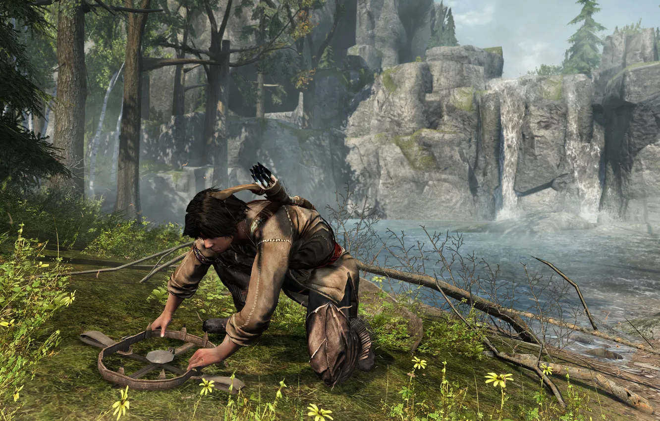 Фото обои ручей, молодой, Коннор, Assassin’s Creed III, AC III Connor Traps