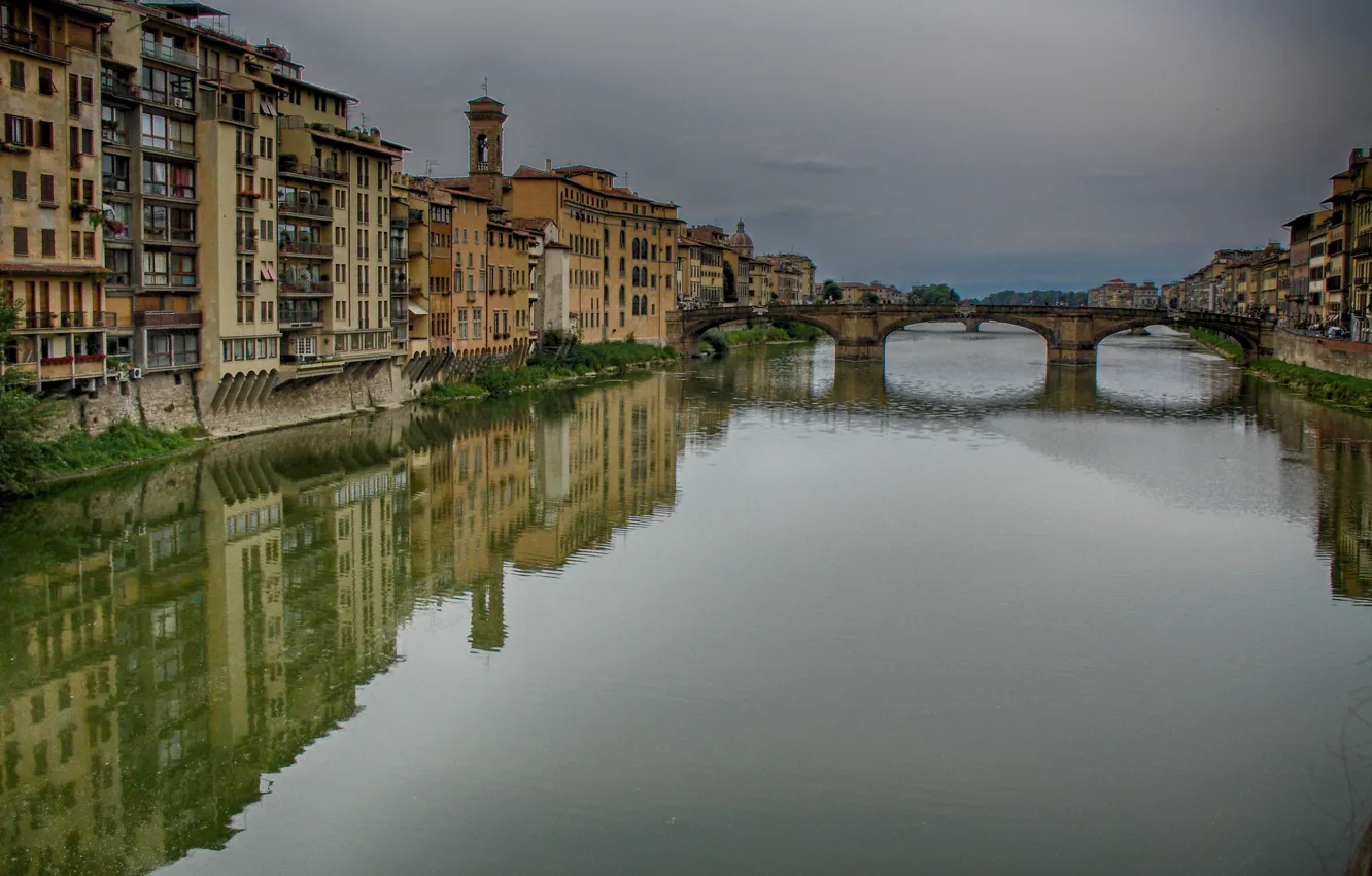 Фото обои отражения, здания, дома, Италия, Флоренция, river, Italy, bridge