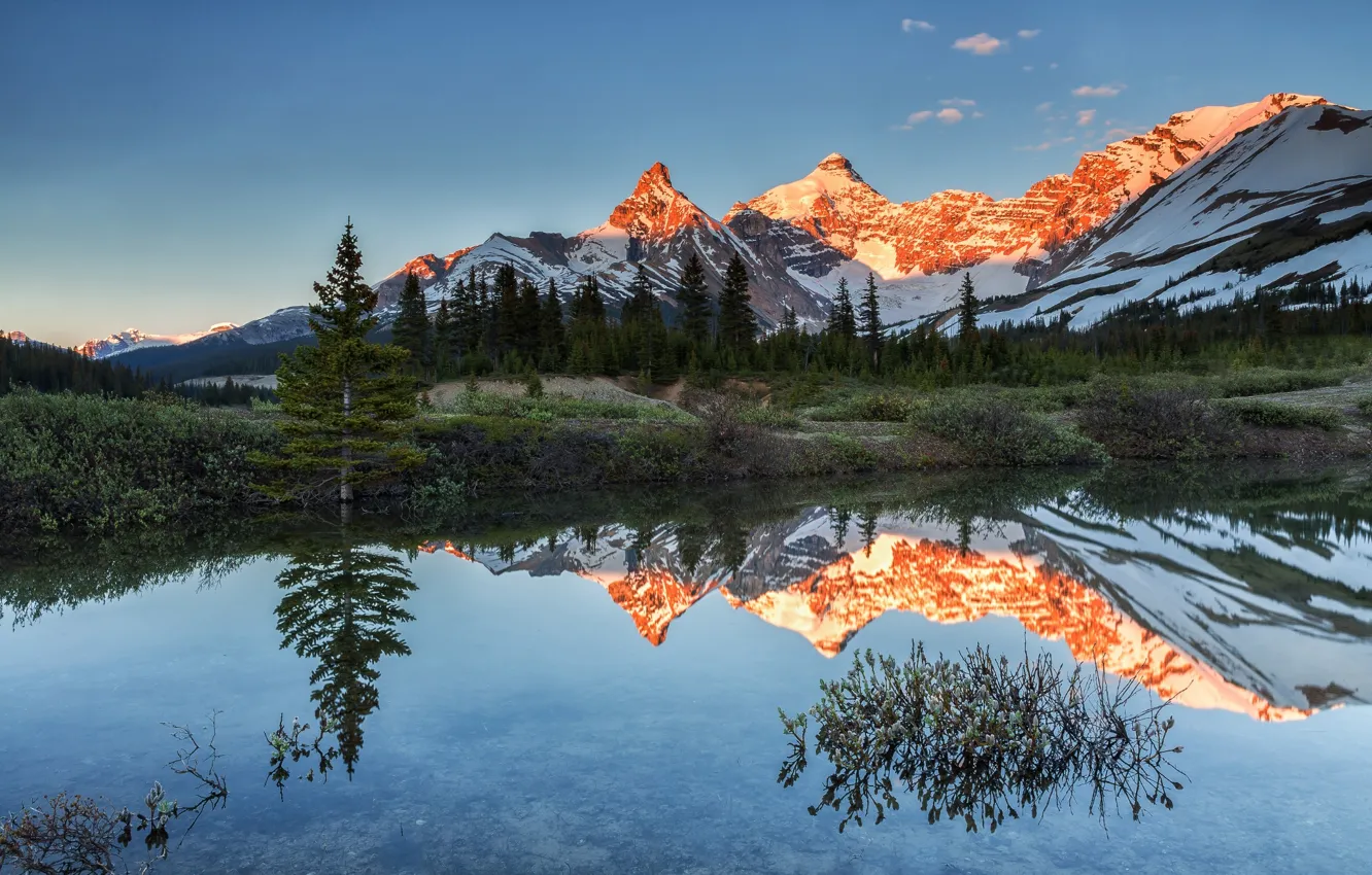 Фото обои озеро, отражение, гора, Канада, Альберта, Национальный парк Джаспер, Атабаска