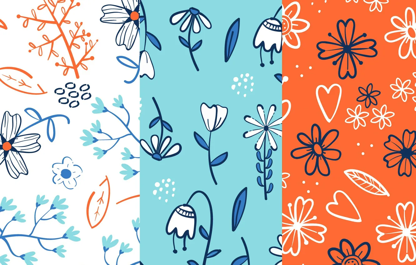 Фото обои цветы, голубой, текстура, оранжевый фон, patterns, floral