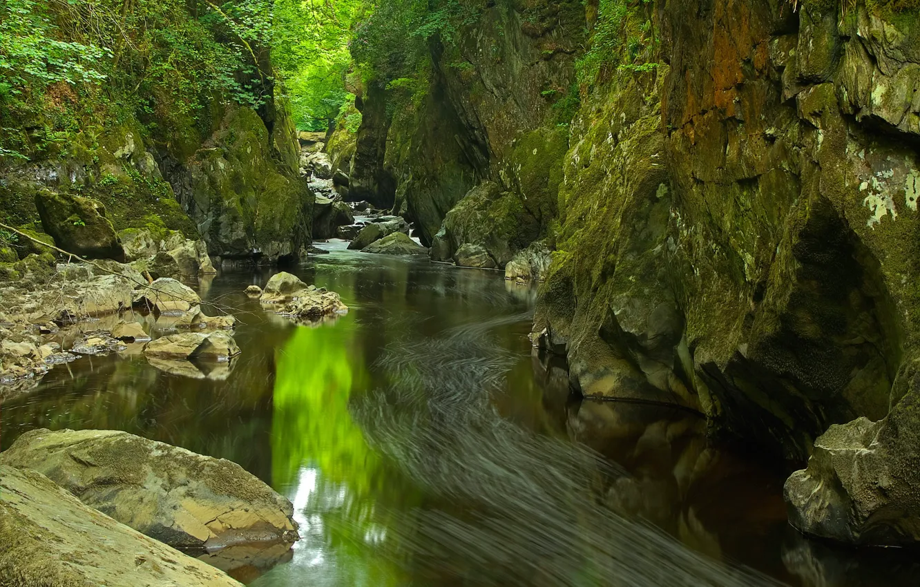 Фото обои река, скалы, ущелье, Уэльс