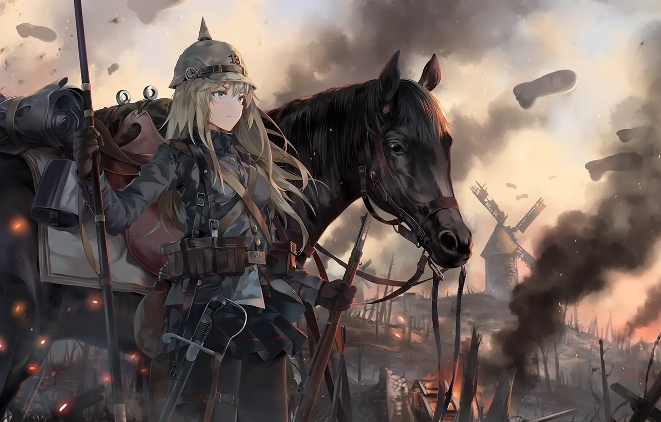 Фото обои девушка, лошадь, аниме, арт