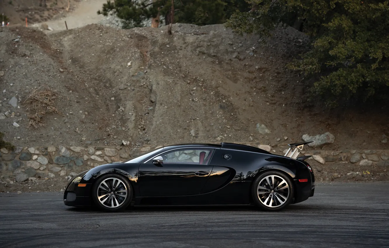 Фото обои Bugatti, Veyron, Bugatti Veyron, 16.4, side view, Sang Noir