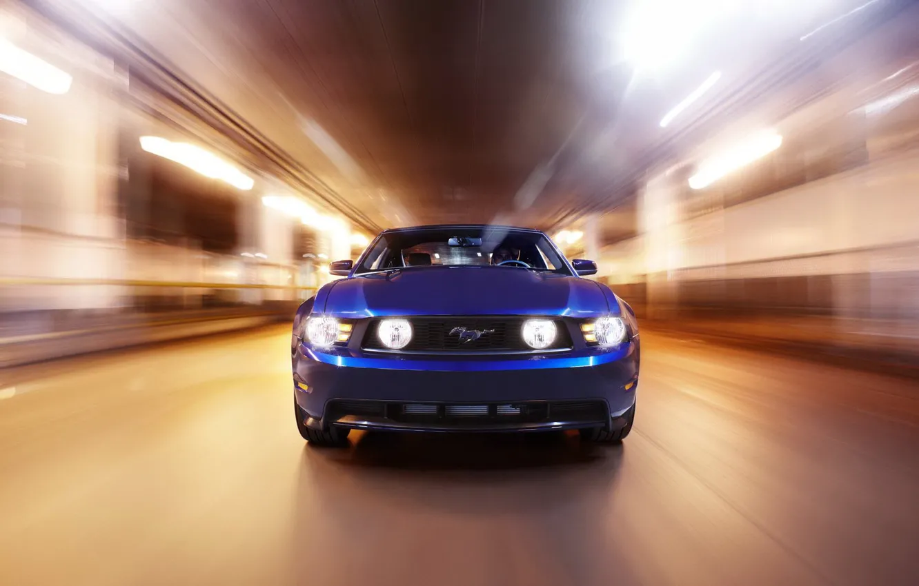 Фото обои свет, скорость, mustang, ford, blue