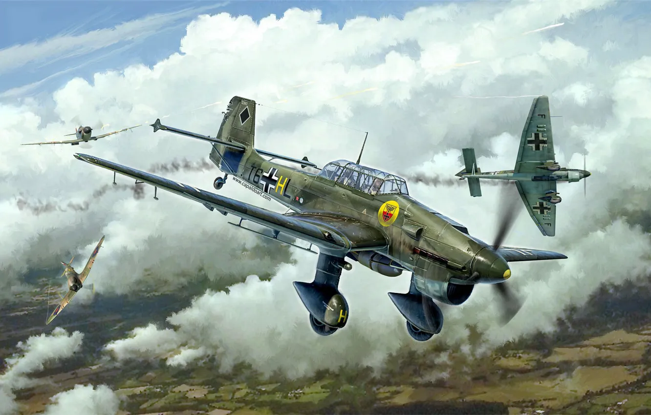Фото обои Германия, пикирующий бомбардировщик, Junkers, Битва за Британию, вермахт, люфтваффе, Штурмовик, Junkers Ju 87
