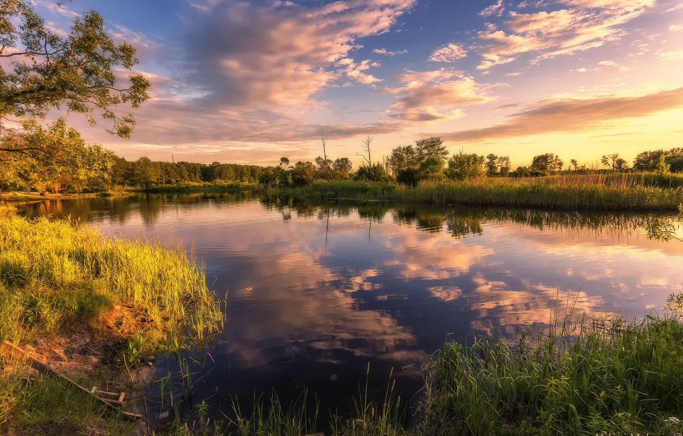 Фото обои лето, небо, закат, природа, река, Aleksei Malygin