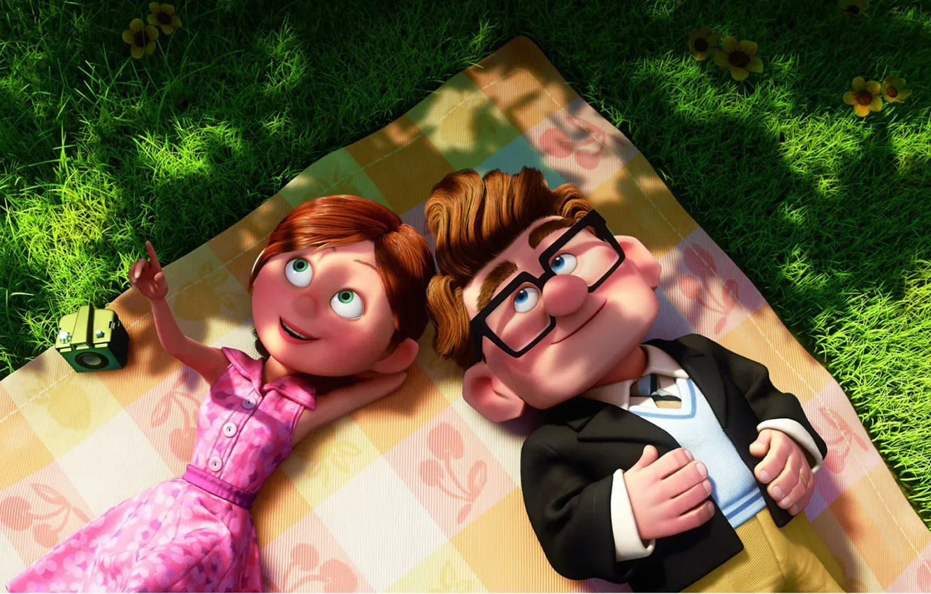 Фото обои любовь, вверх, мультфильм, pixar, пара