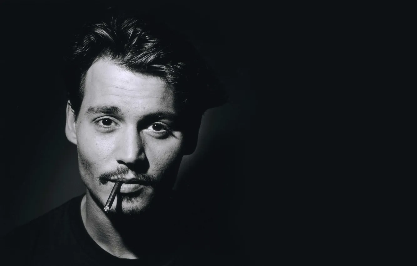 Фото обои лицо, фотография, Johnny Depp, черно-белая, портрет, Джонни Депп, мужчина, актёр