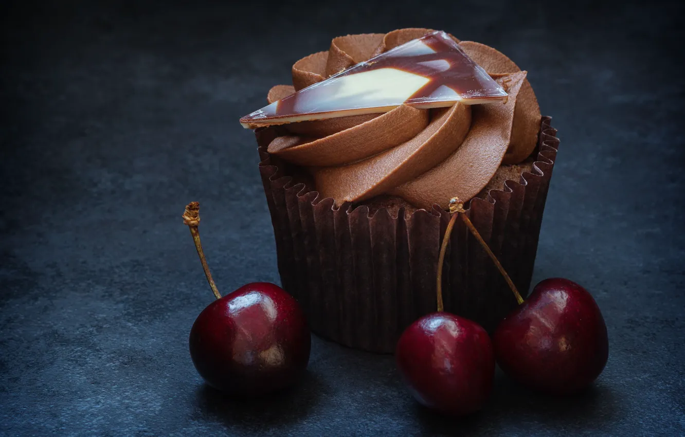 Фото обои вишня, пирожное, крем