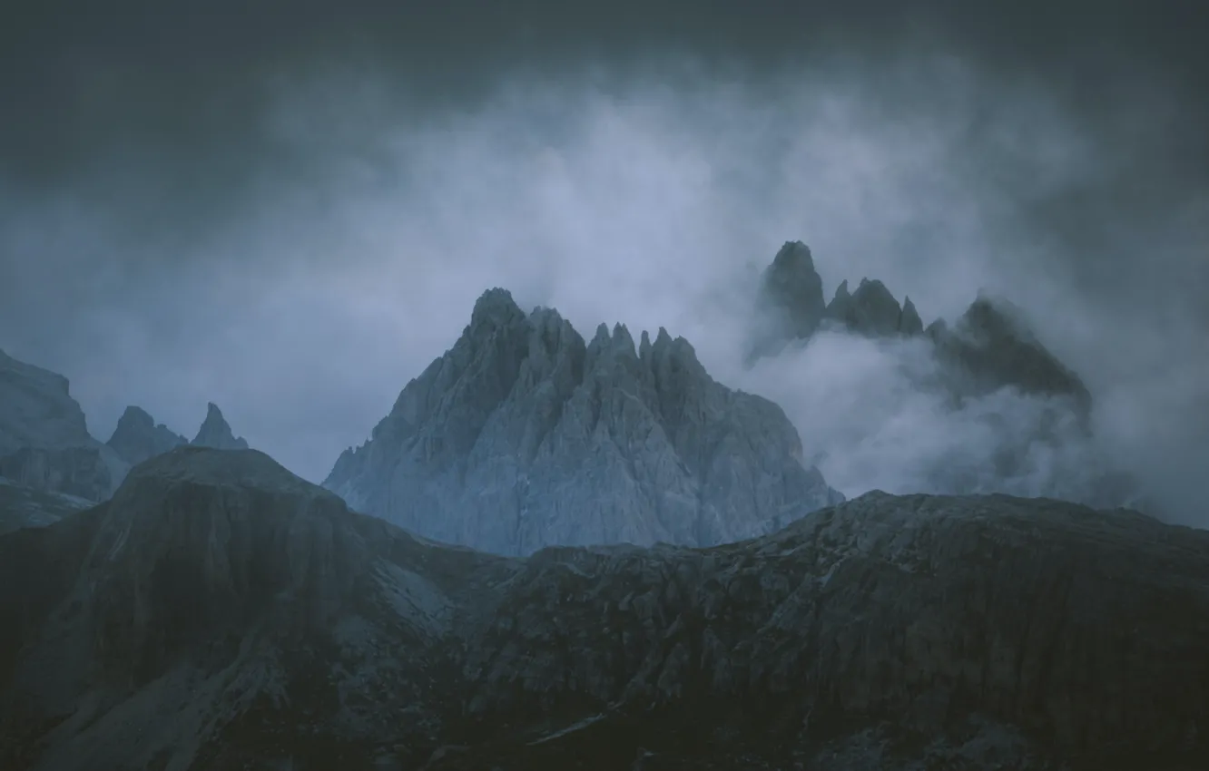 Фото обои горы, природа, туман, скалы, Доломитовые Альпы