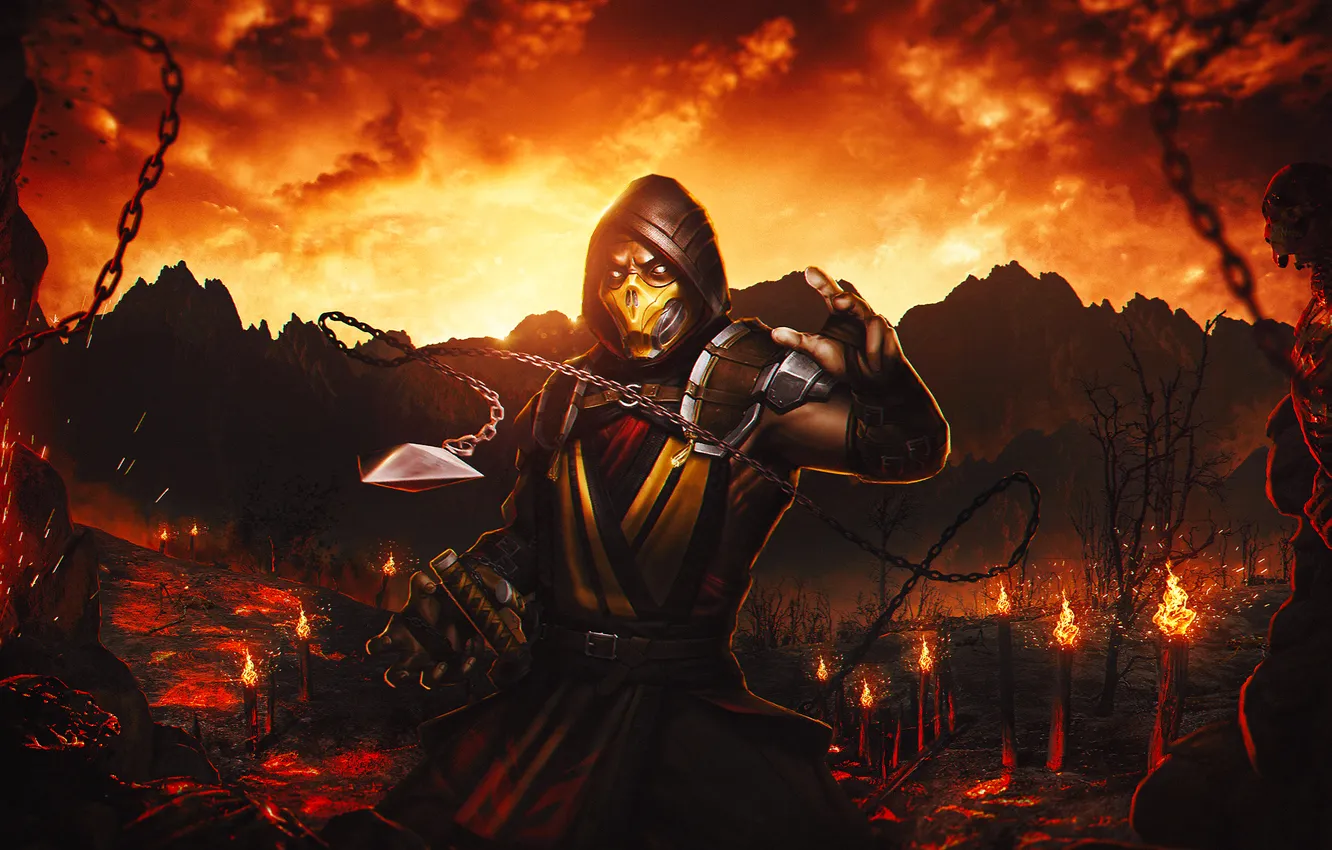 Фото обои Mortal Kombat, Scorpion, Ninja Warrior