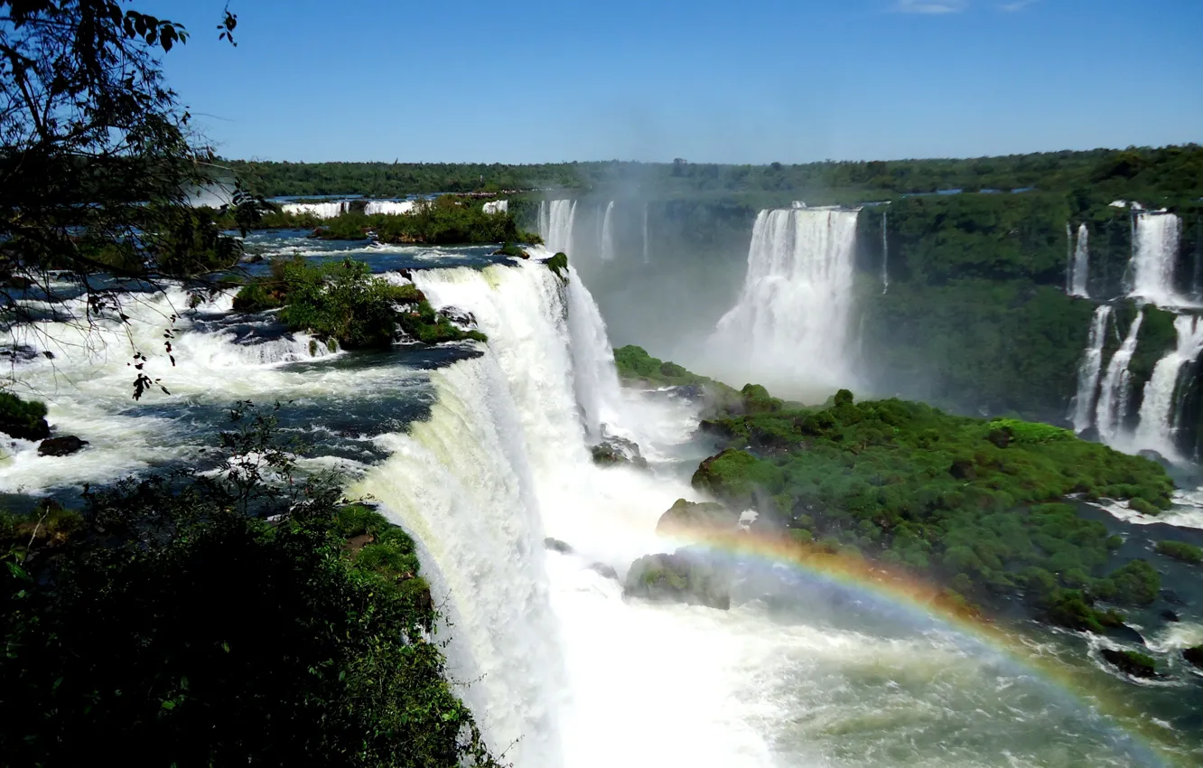 Фото обои брызги, радуга, Водопад Игуасу, Cataratas del Iguazu