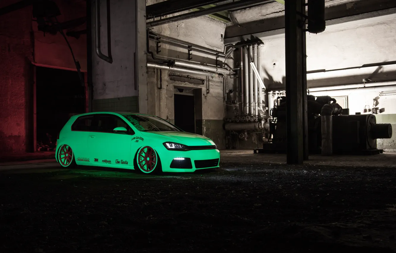 Фото обои green, Volkswagen, Light, tuning, Tron, Golf, VII