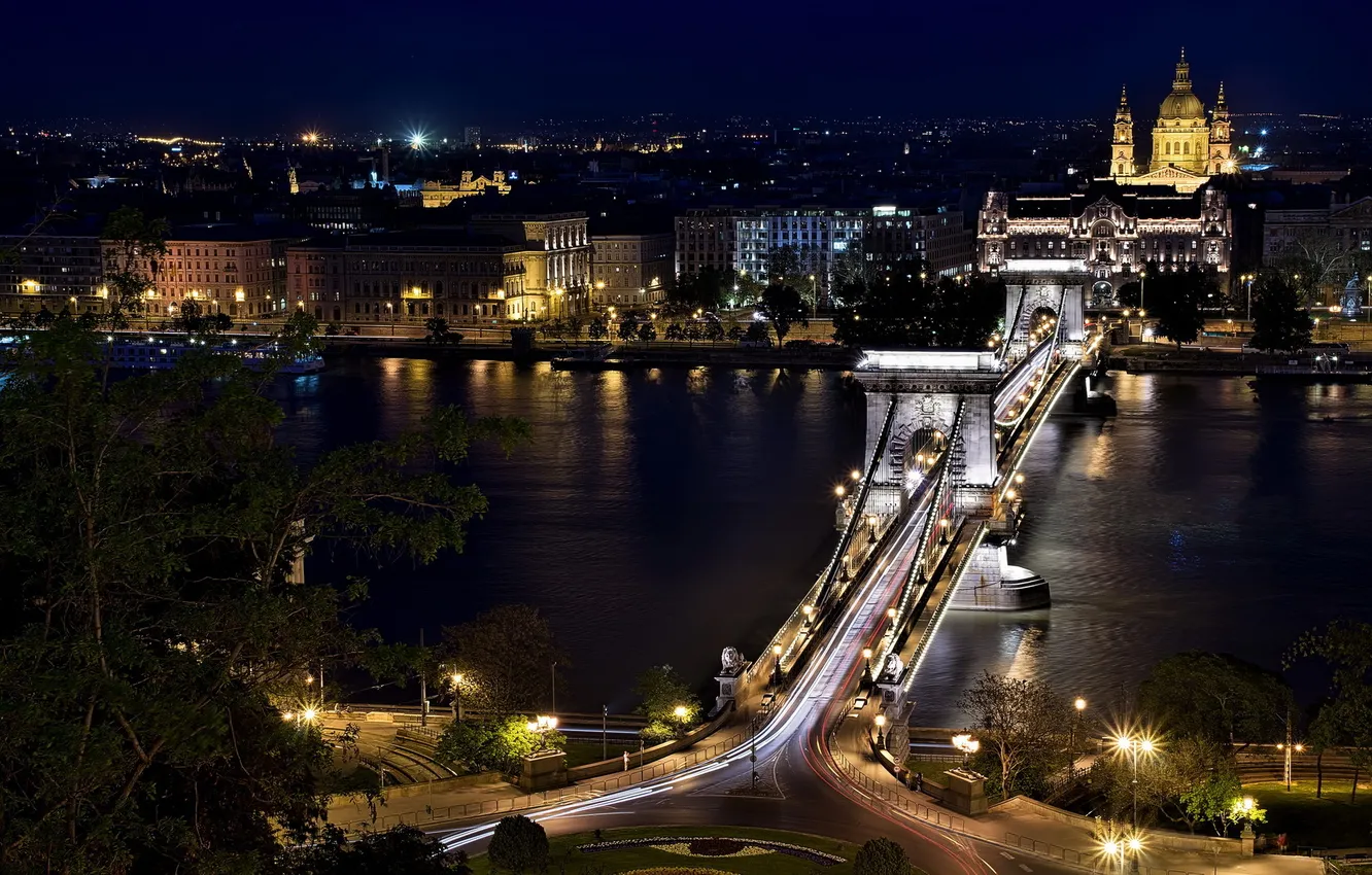 Фото обои Hungary, Budapest, Széchenyi Chain Bridge from Castle hill