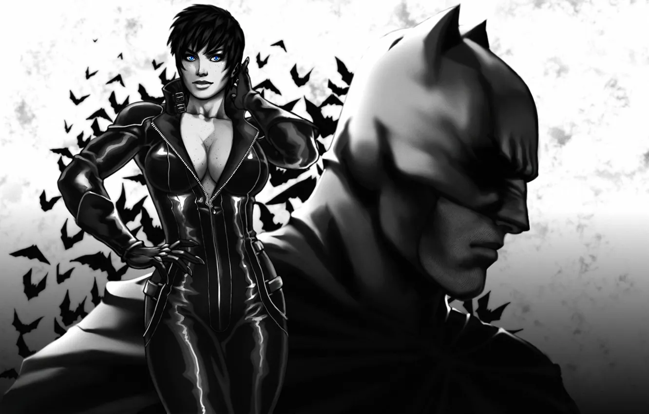 Фото обои грудь, девушка, batman, the dark knight, маска, арт, костюм, красавица