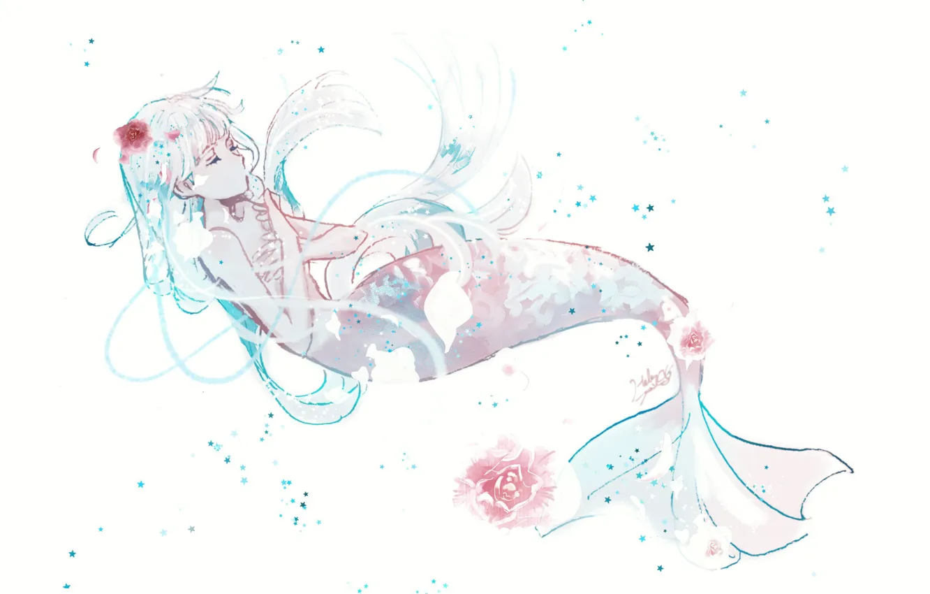 Фото обои девушка, цветы, русалка, под водой