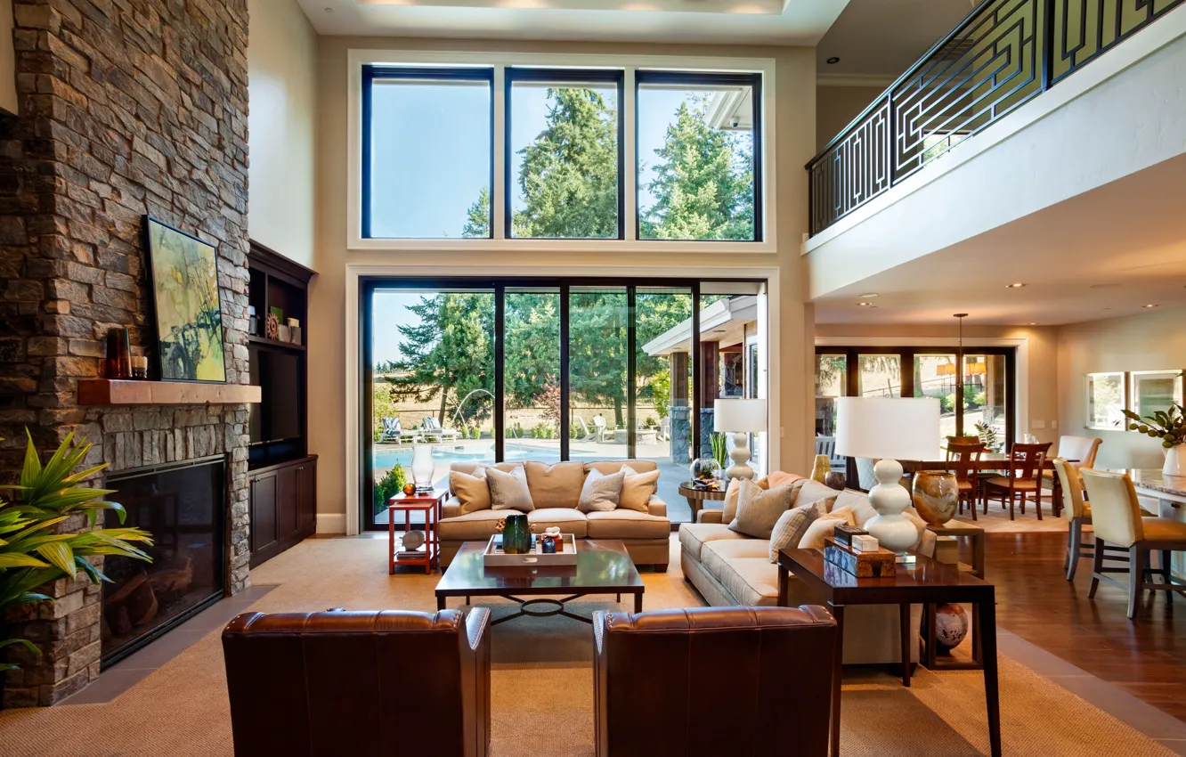 Фото обои Portland, villa, luxury, fireplace, living space