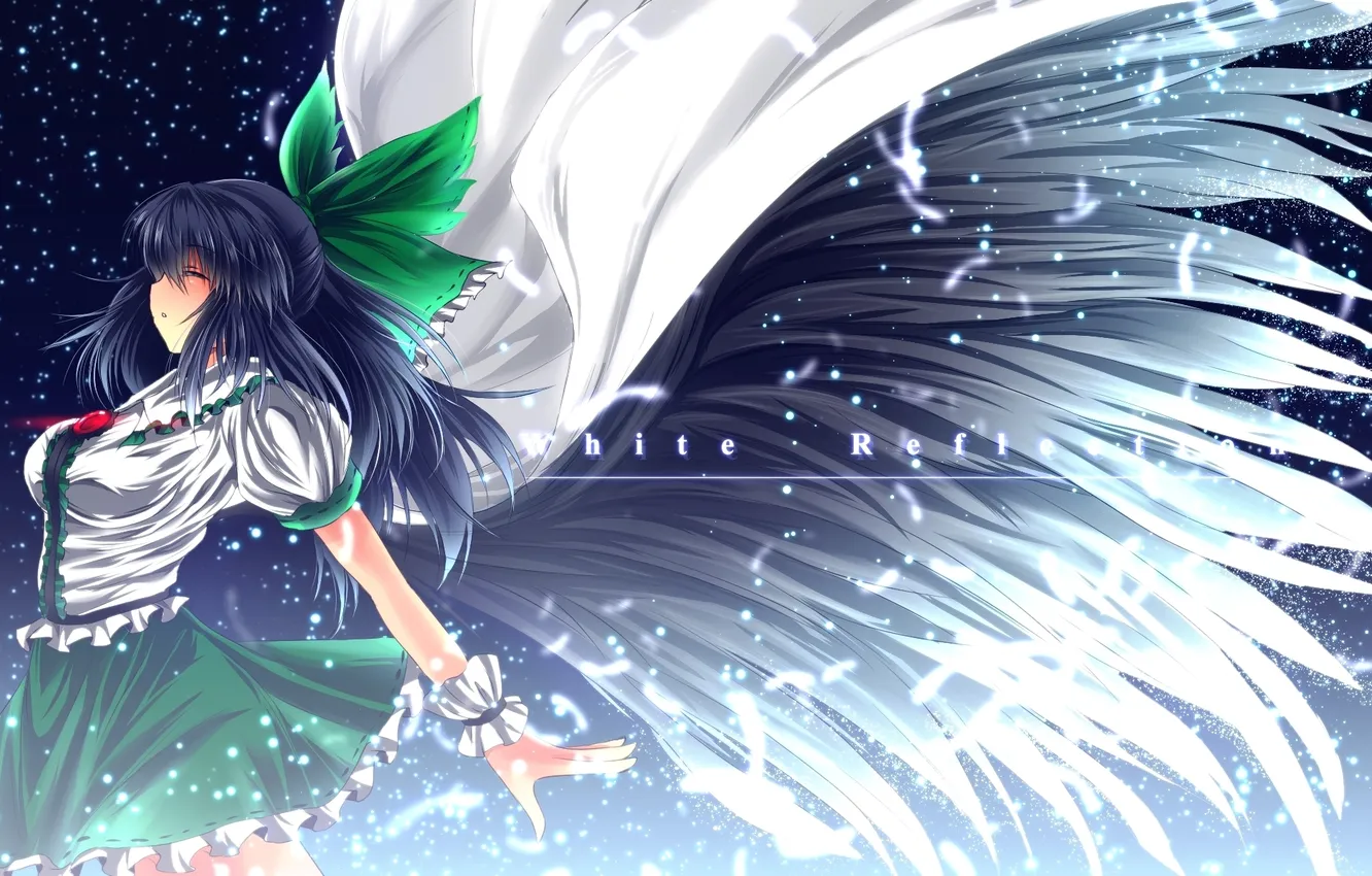 Фото обои девушка, крылья, арт, бант, reiuji utsuho, touhou, nekominase