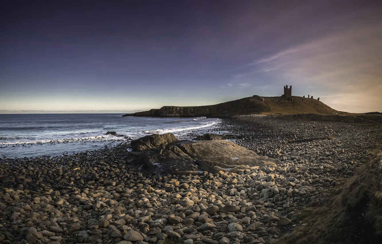 Фото обои rock, beach, ocean, sunset, water, castle