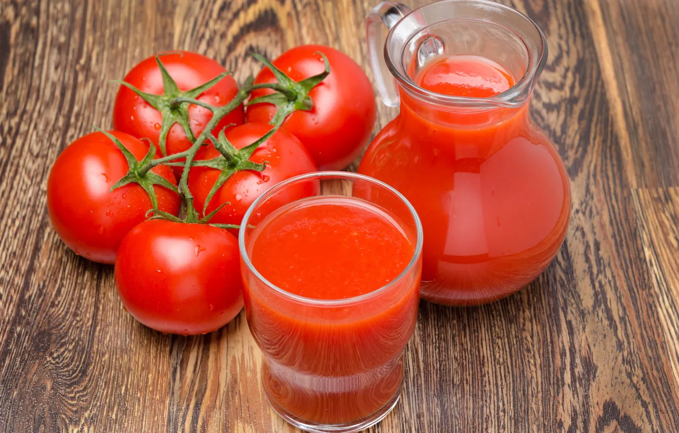 Фото обои стол, сок, стаканы, помидоры, томатный, кув шин