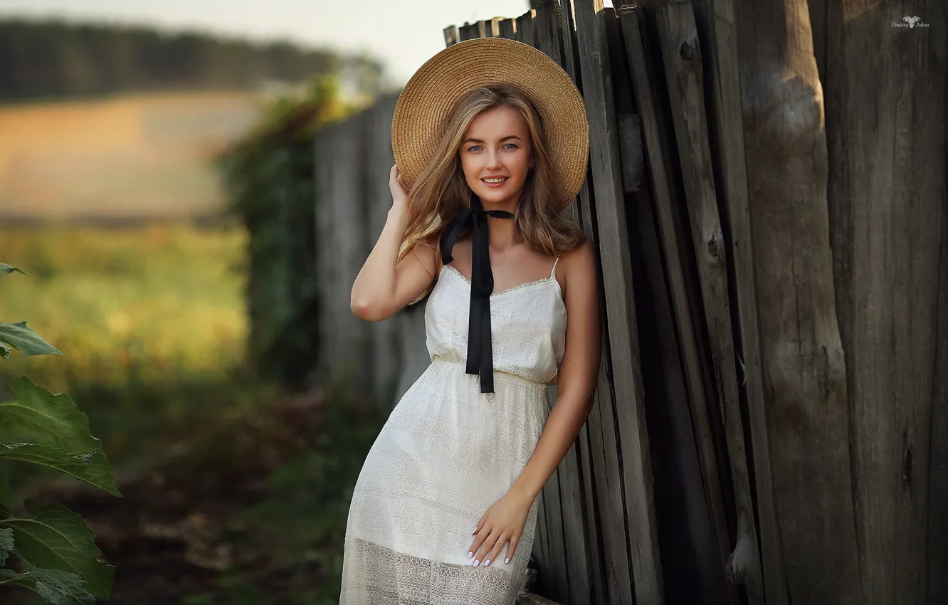 Фото обои забор, Девушка, шляпа, платье, Даша, Dmitry Arhar