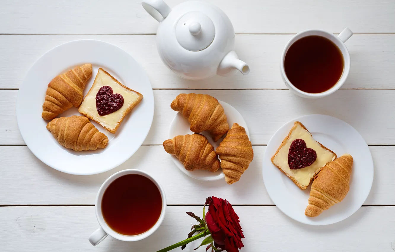 Фото обои кофе, завтрак, сердечки, love, rose, heart, cup, romantic