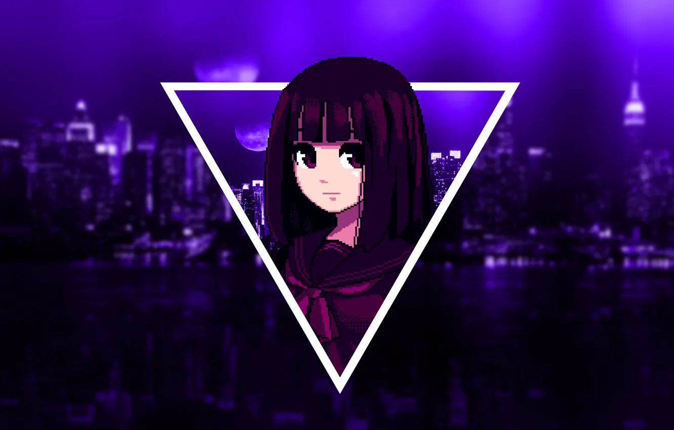 Фото обои Girl, Dark, Purple, Anime, Pixel, Violet