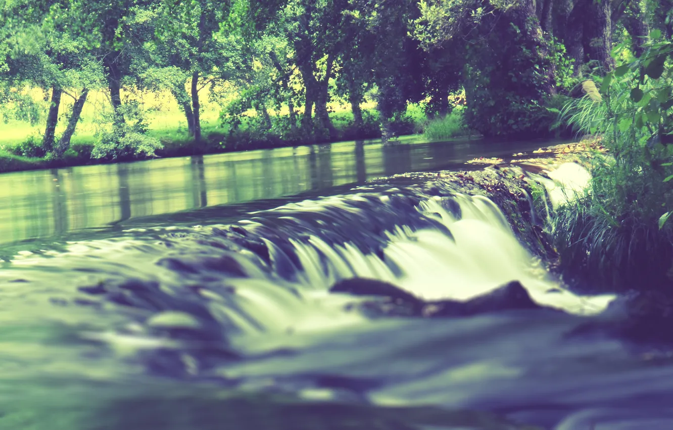 Фото обои природа, река, Green, берега, Waterfall, River, Stream, Warm