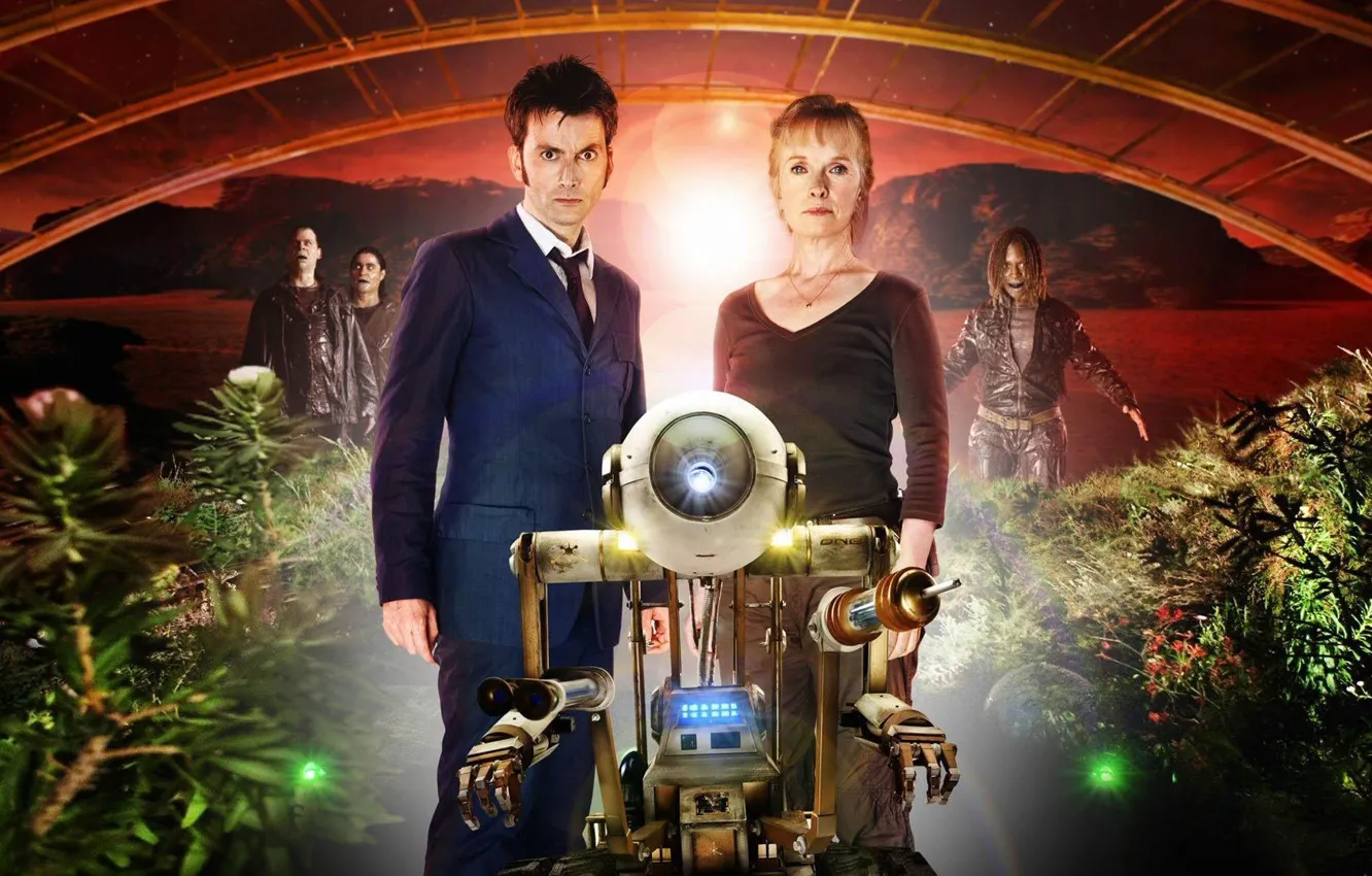 Фото обои женщина, планета, робот, растения, марс, костюм, мужчина, Doctor Who