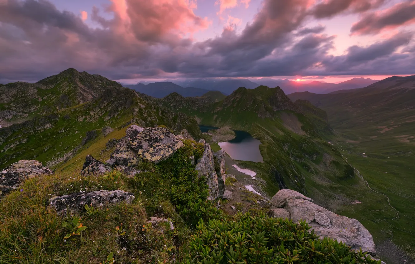 Фото обои закат, горы, Россия, Карачаево-Черкессия, фотограф Максим Евдокимов