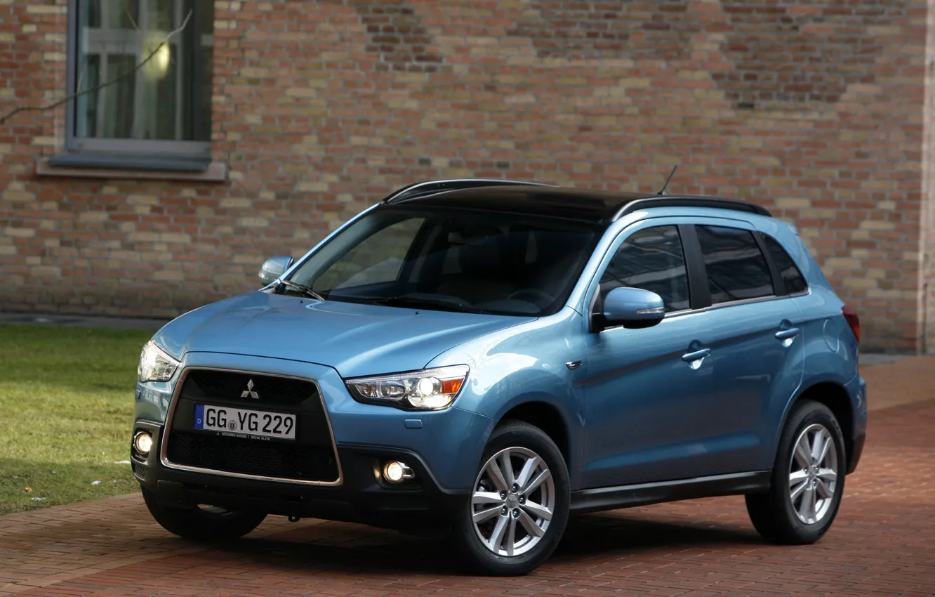 Фото обои car, голубой, обои, дома, кирпич, Mitsubishi, Japan, auto