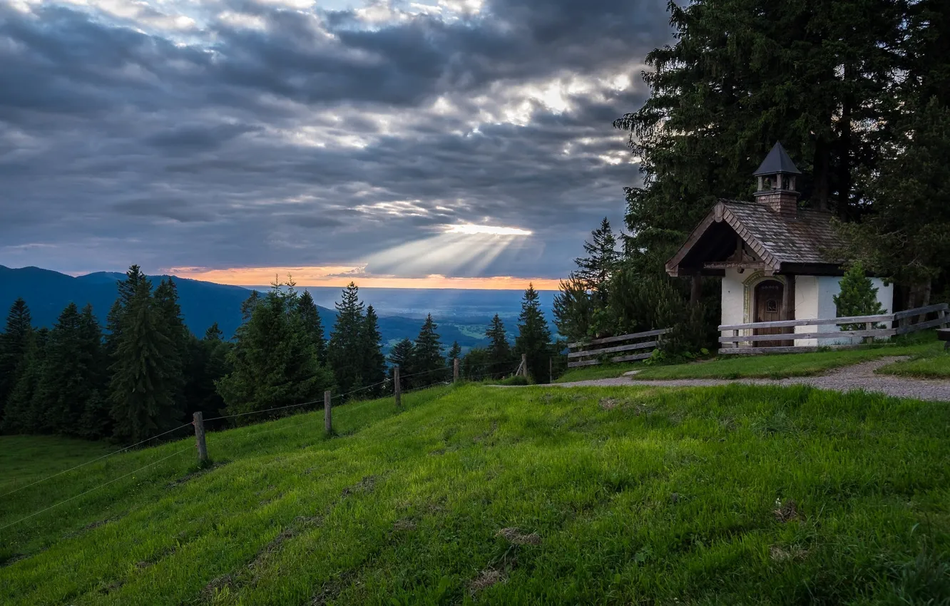 Фото обои горы, Германия, Бавария, Альпы, часовня, Germany, Bavaria, Bavarian Alps