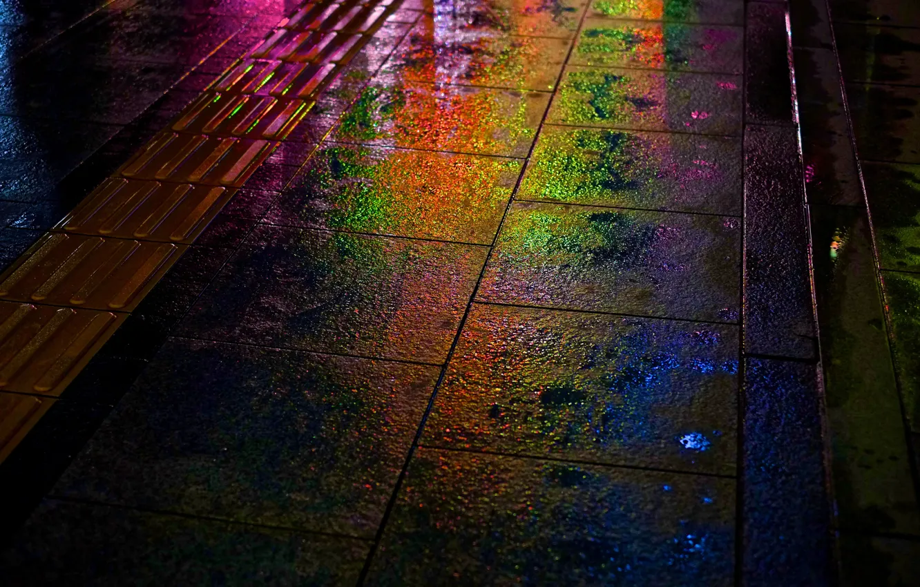 Фото обои ночь, дождь, улица, радуга, мокрая, Япония, Херосима