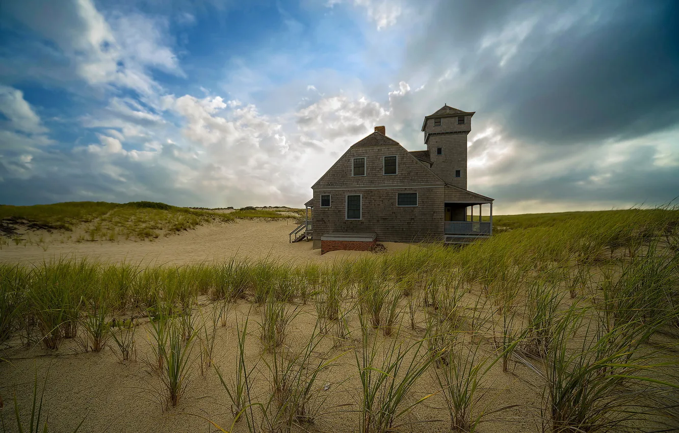 Фото обои песок, поле, пейзаж, дом