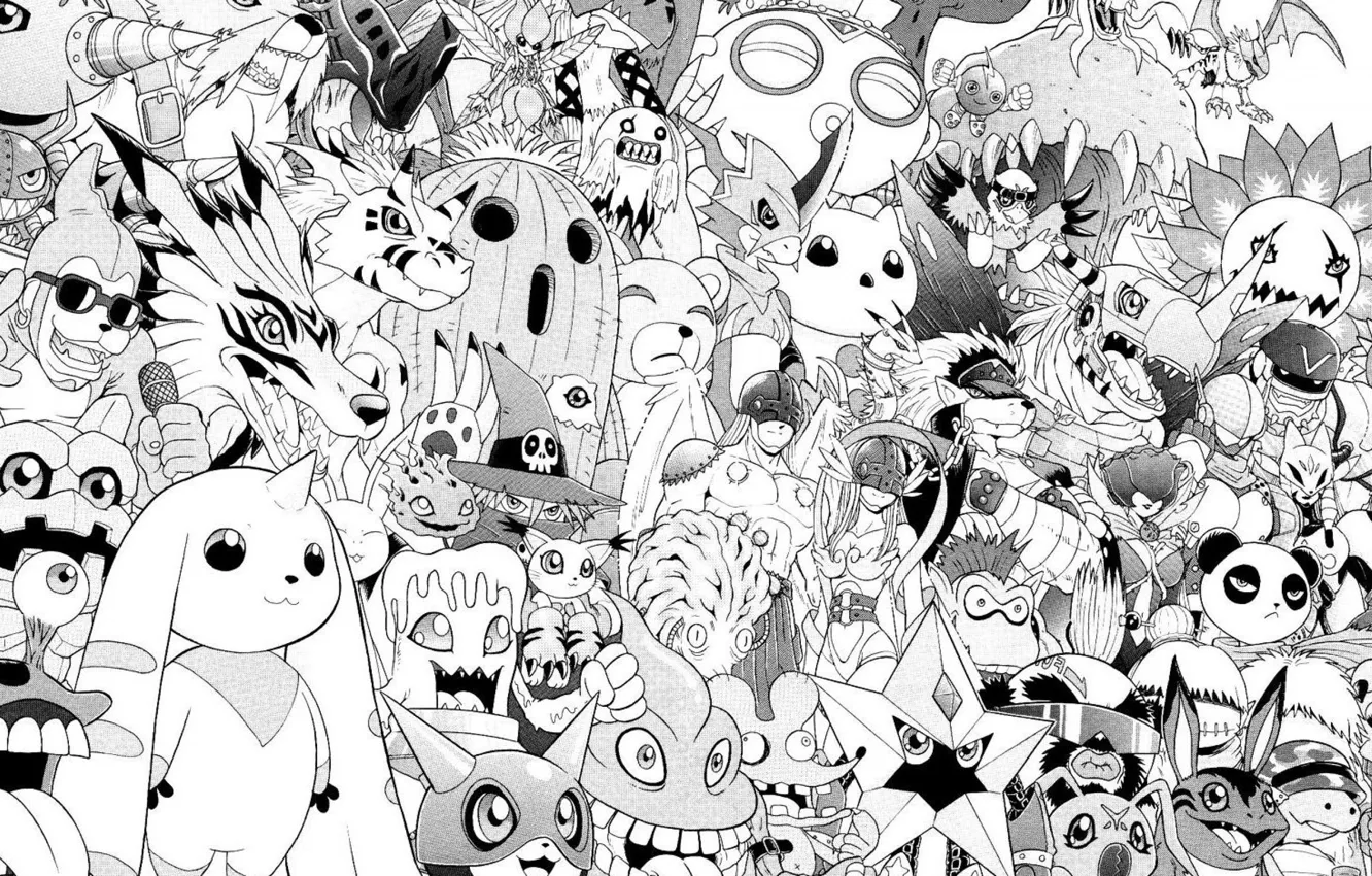 Фото обои белое, аниме, черное, wallpaper, манга, персонажи, олдскул, digimon