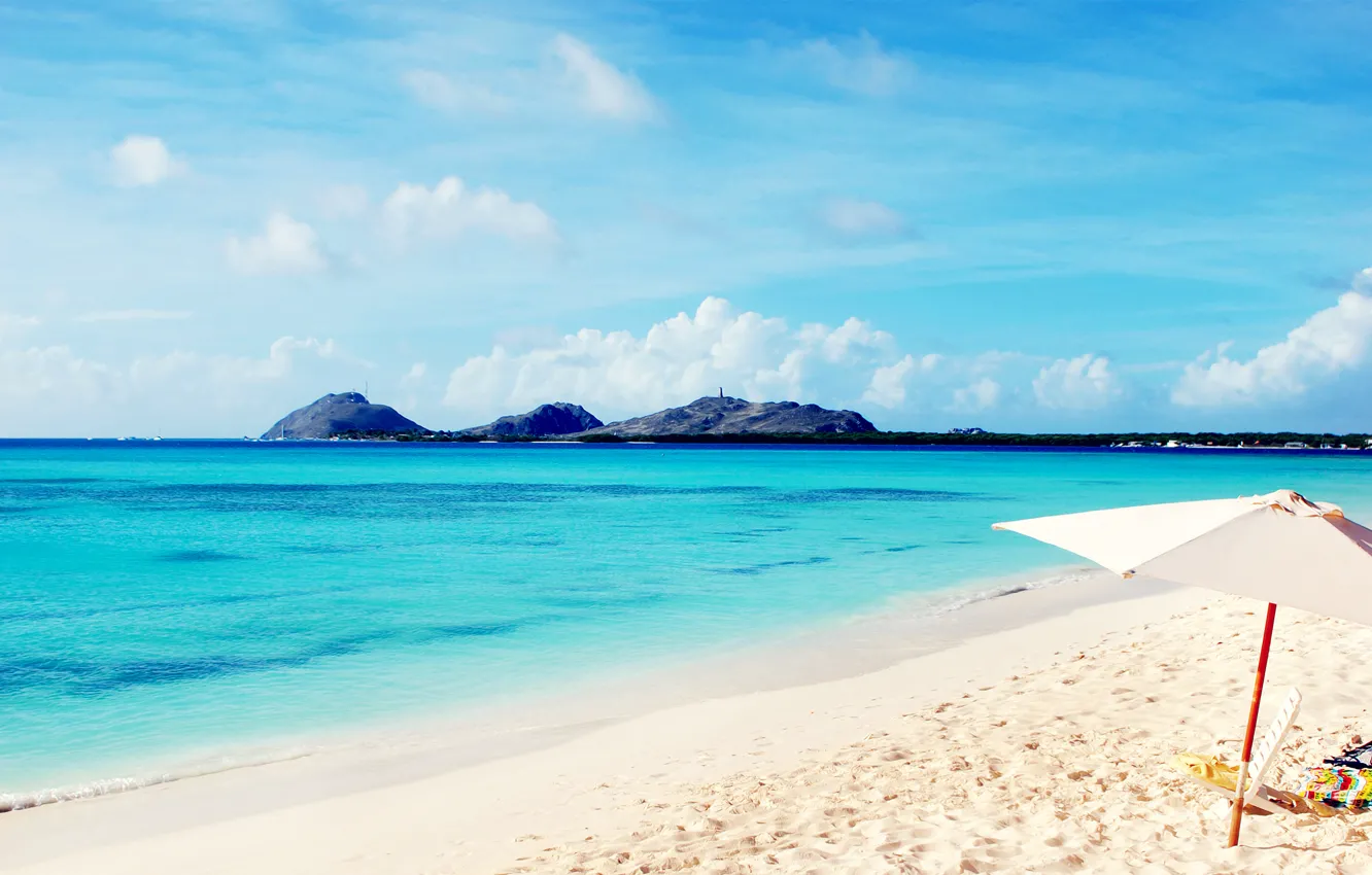 Фото обои море, пляж, острова, зонтик, курорт