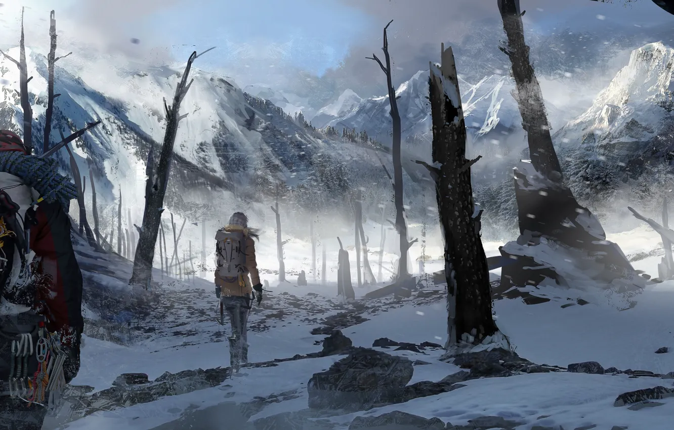 Фото обои Горы, Игры, Лара Крофт, Арт, Game, Lara Croft, Rise of the Tomb Raider