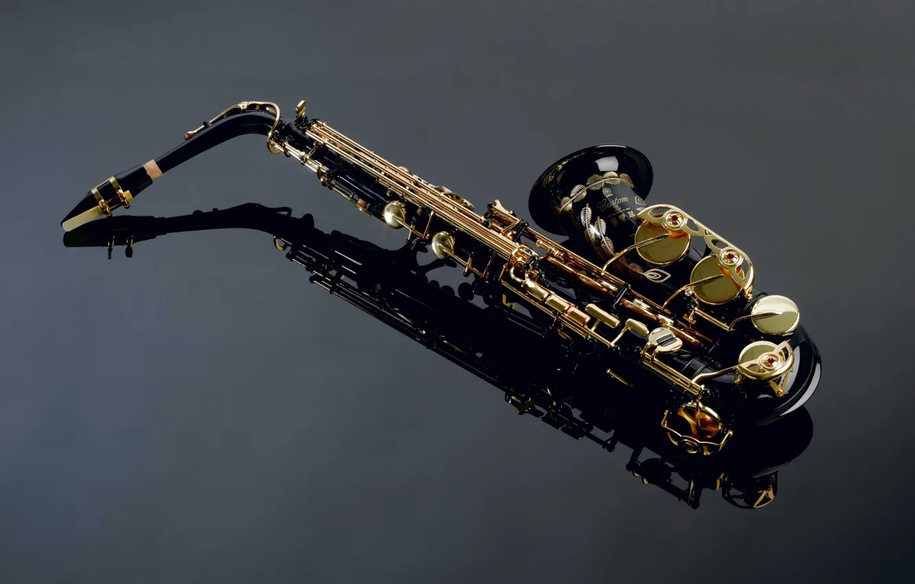 Фото обои отражение, Саксофон, детали, красивый, музыкальный инструмент, Saxophone