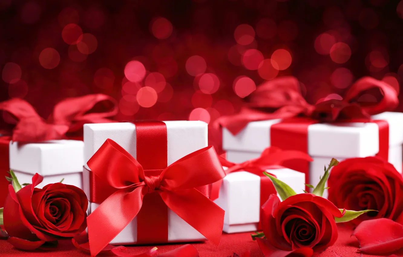 Фото обои красное, романтика, розы, подарки, flowers, romantic, Valentine`s day, gift