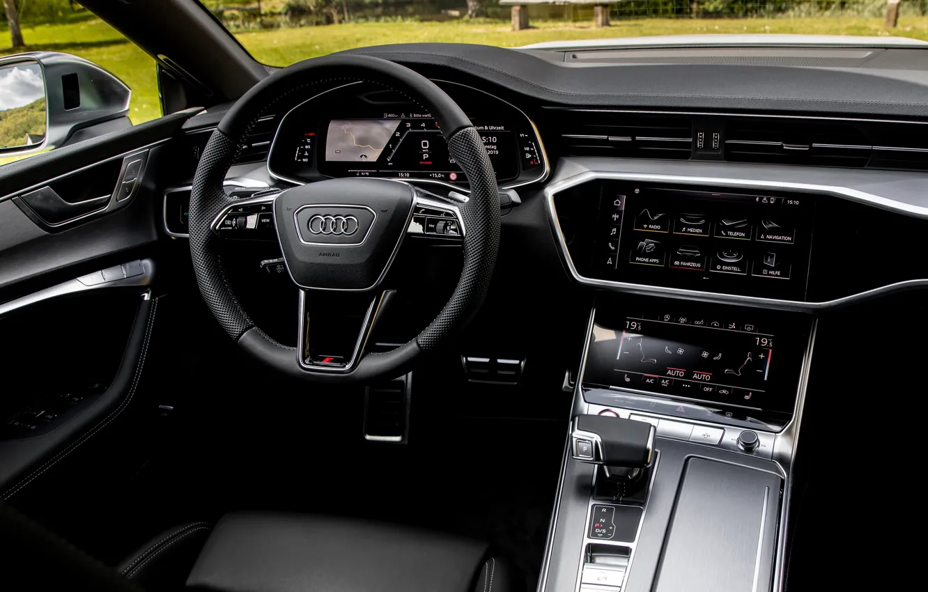 Фото обои Audi, интерьер, приборы, салон, Audi A7, 2019, рулевое колесо, S7 Sportback