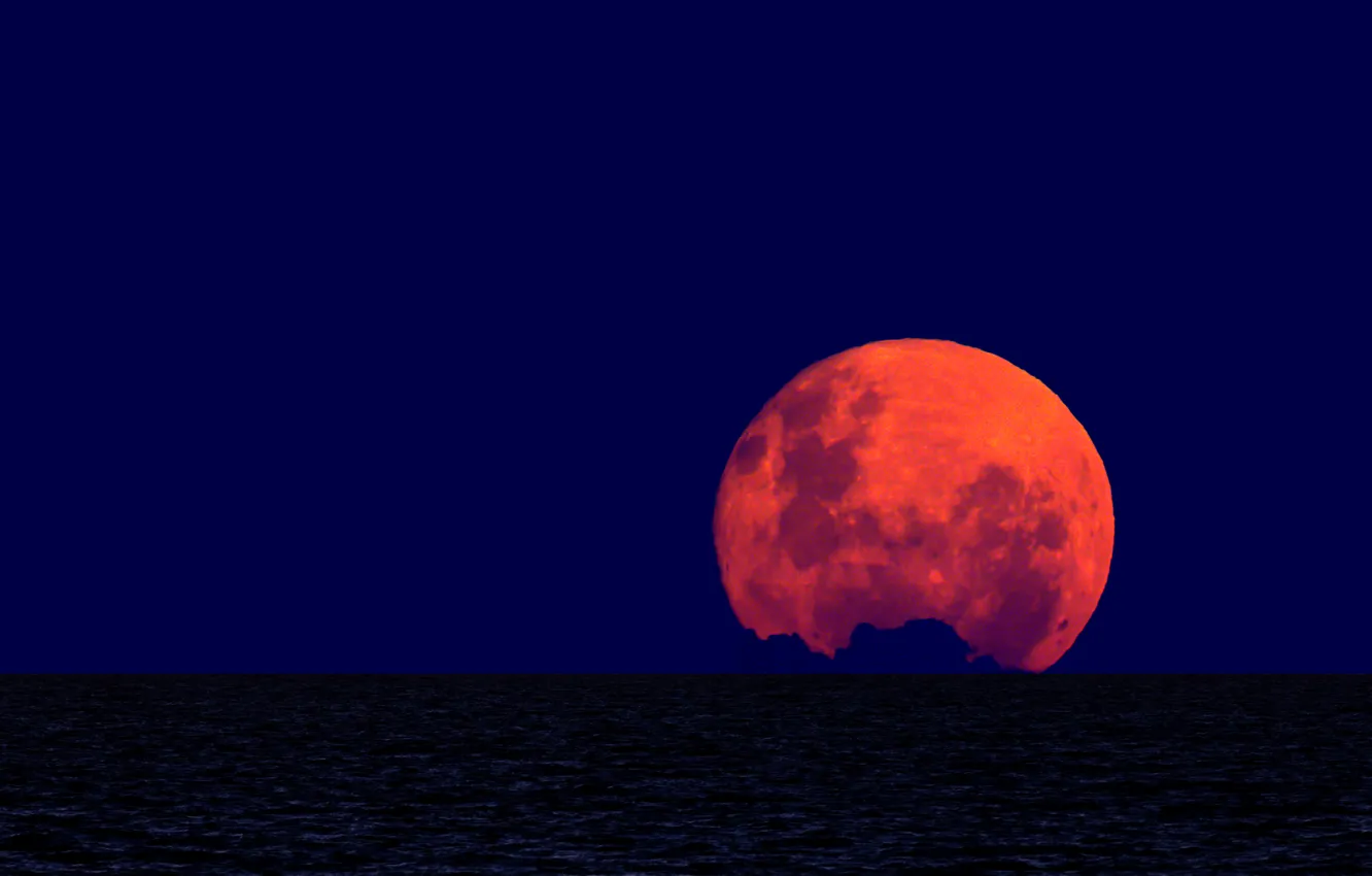 Фото обои океан, луна, горизонт, полнолуние, Argentina, Buenos Aires