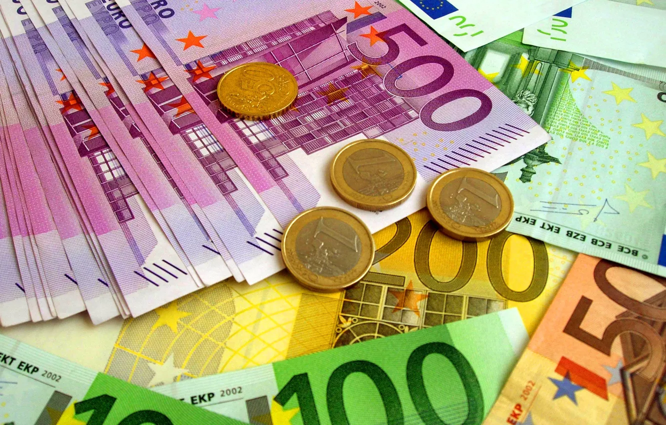 Фото обои евро, монеты, купюры, fon, euro, банкноты, coins