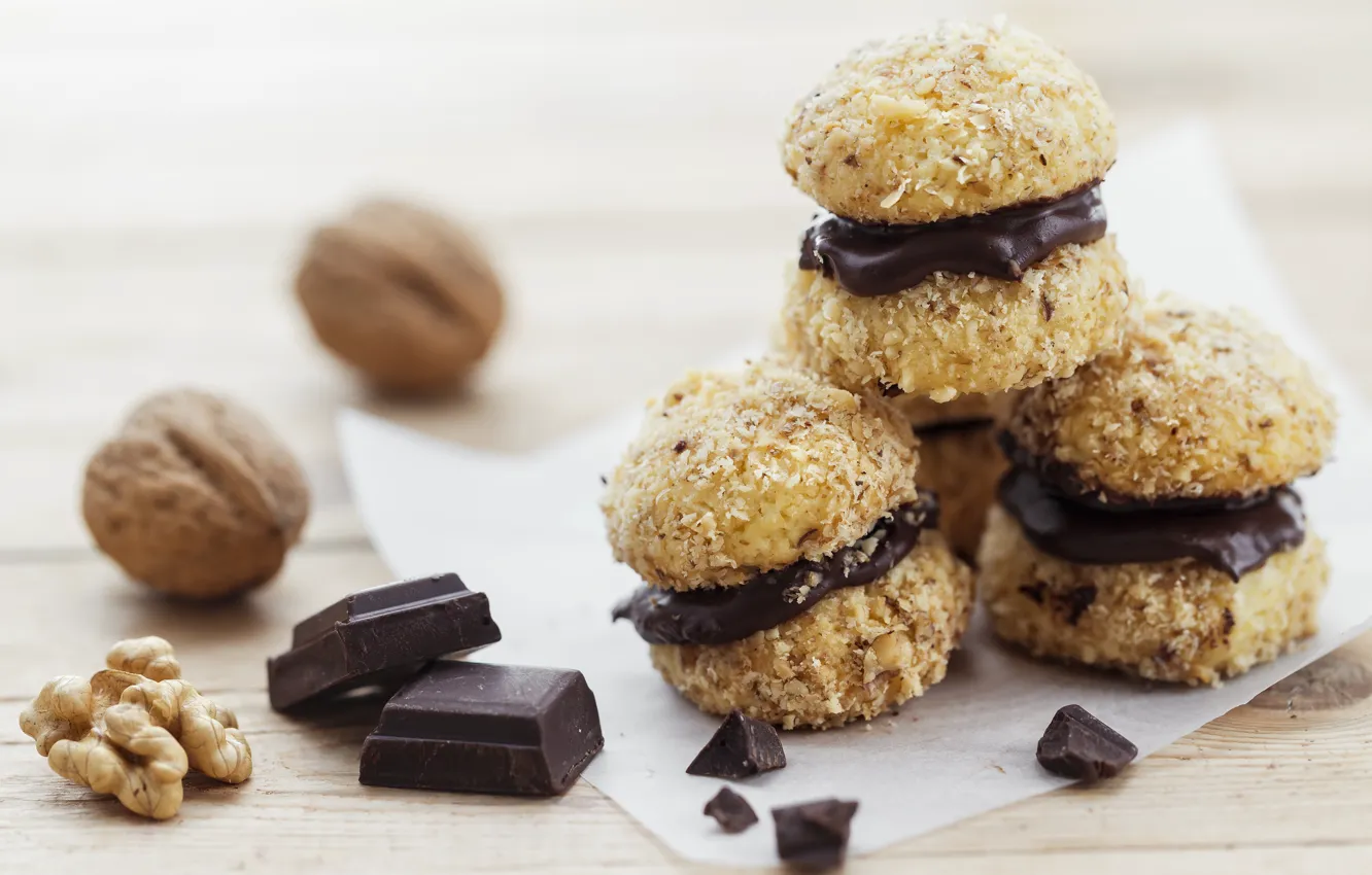 Фото обои шоколад, печенье, орехи, крем, chocolate, biscuits