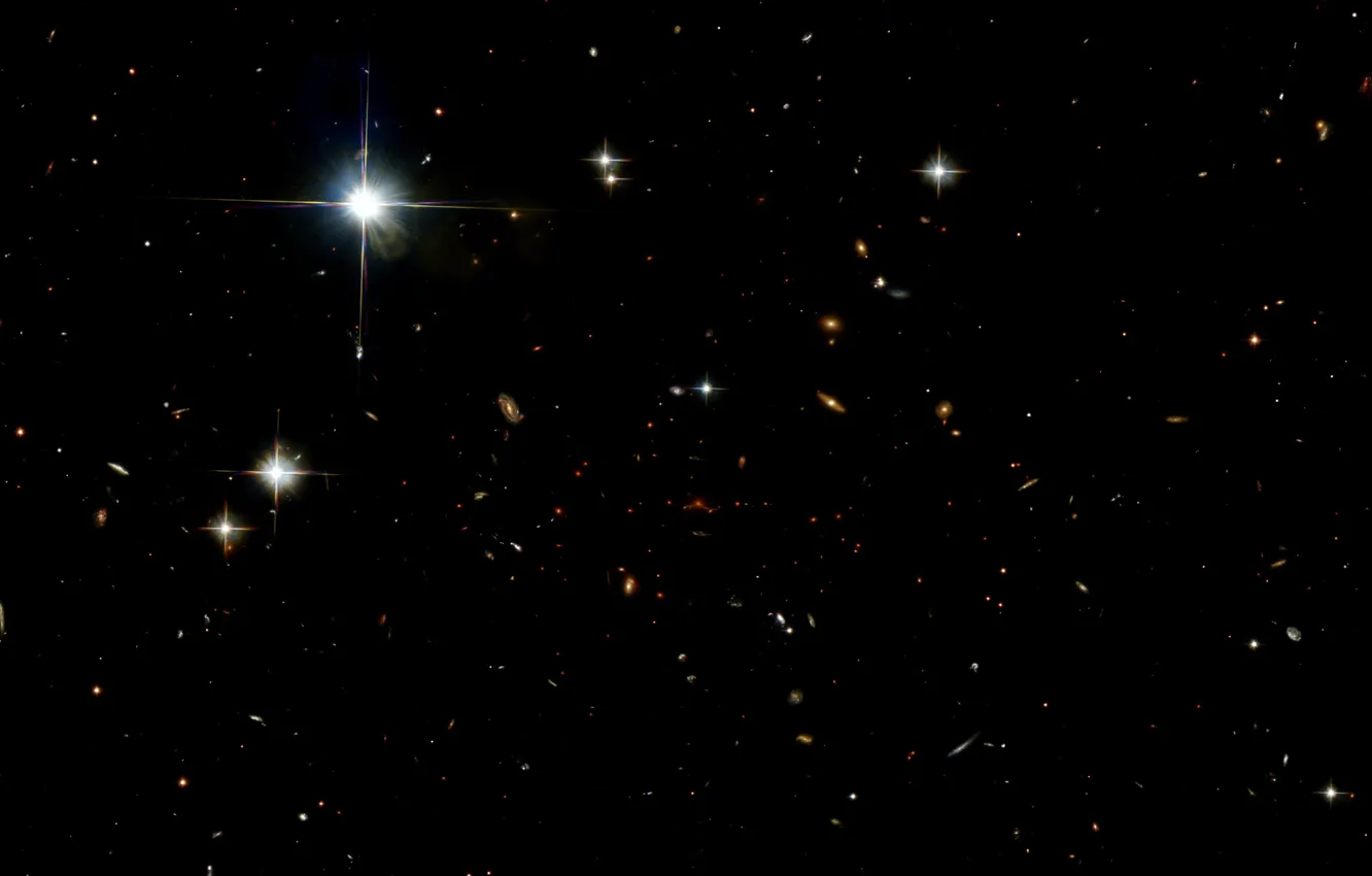 Фото обои Gravitational lensing, 13.3 billion years ago, The farthest galaxy, SPT0615-JD, SPT0615, Constellation Pictor