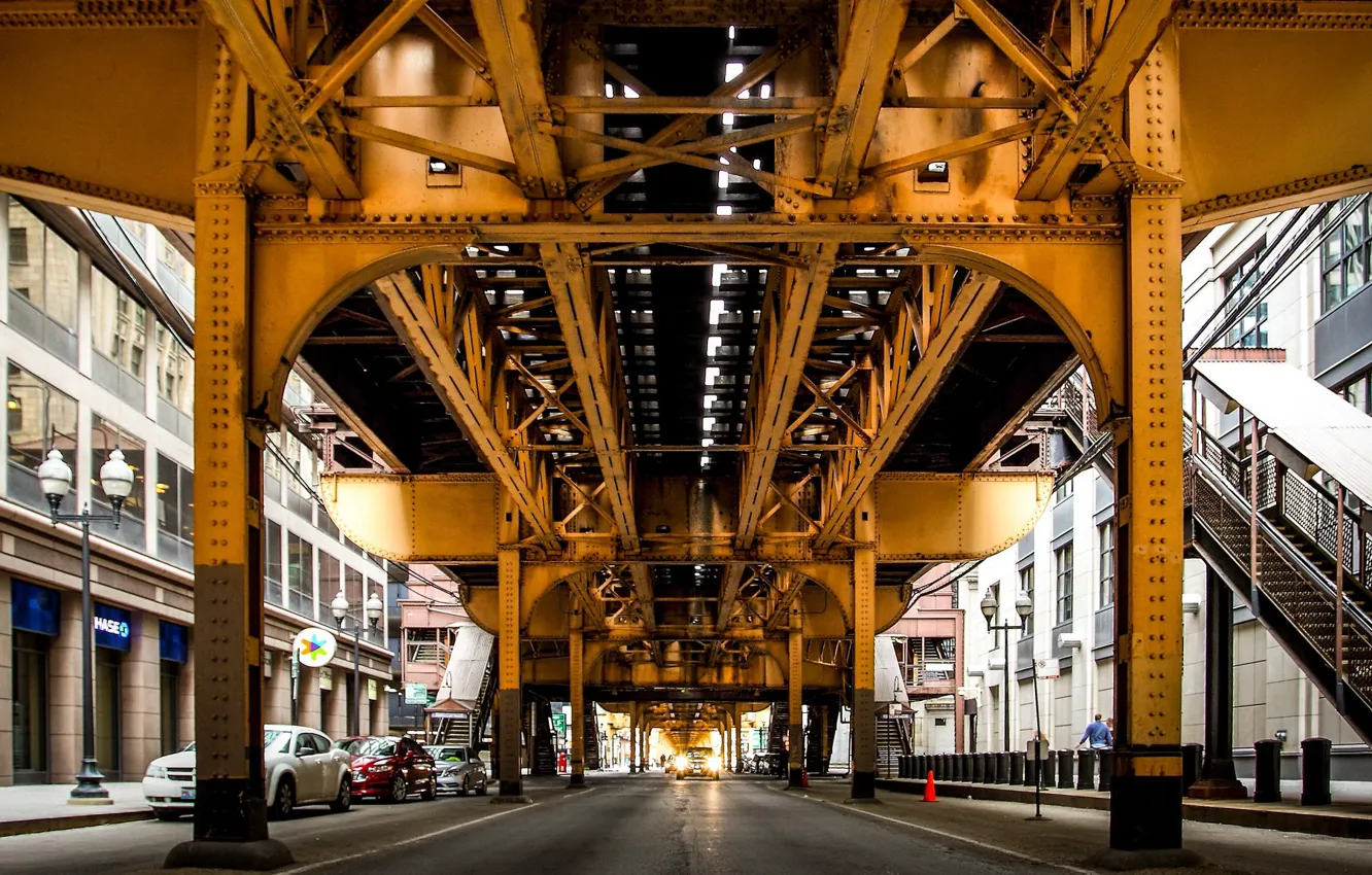 Фото обои город, Chicago, unter der Hochbahn