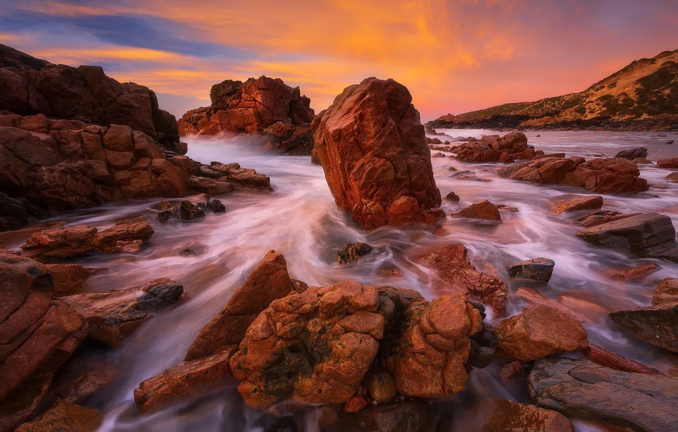 Фото обои море, закат, камни, берег, Австралия, Foul Bay, Yorke Peninsula